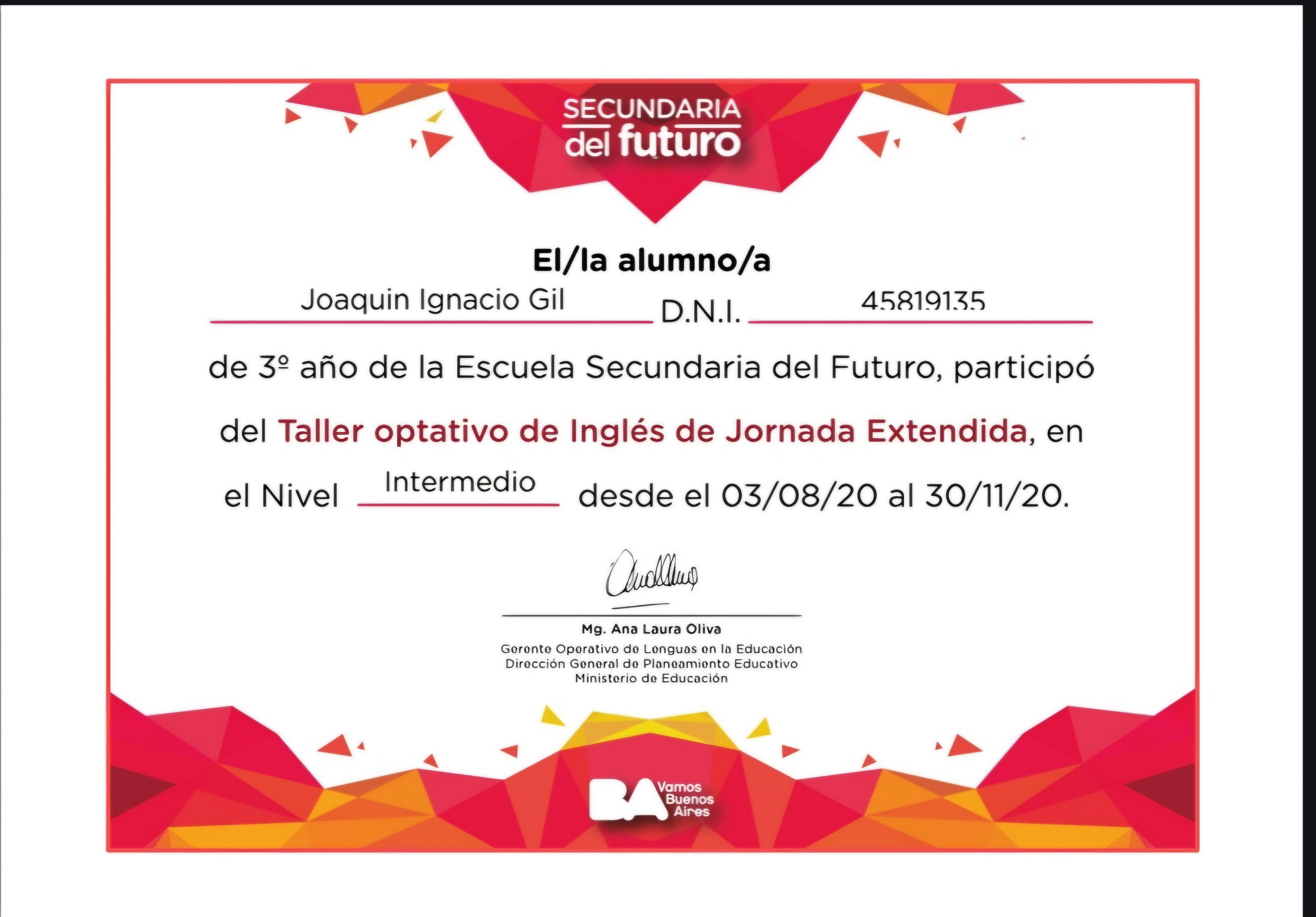 Certificado Taller de Inglés